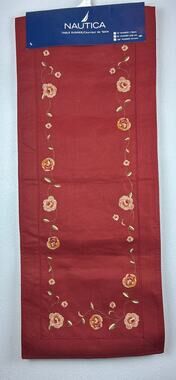 Nautica 70” Embroidered Savannah Spice 100% Ctn Floral Burgandy Table Runner
